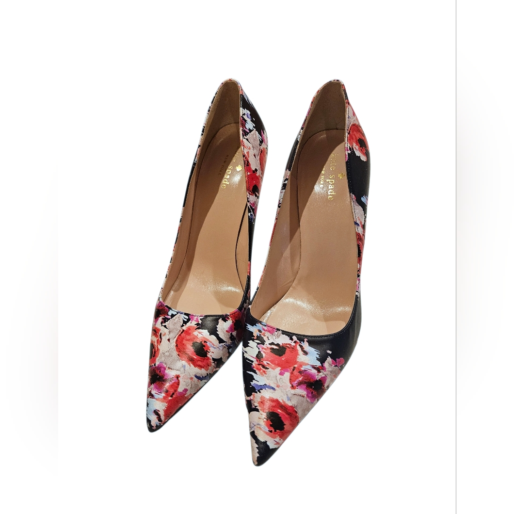 Kate Spade Leather Pumps Licorice Floral Made Italy Shoes Sz.9